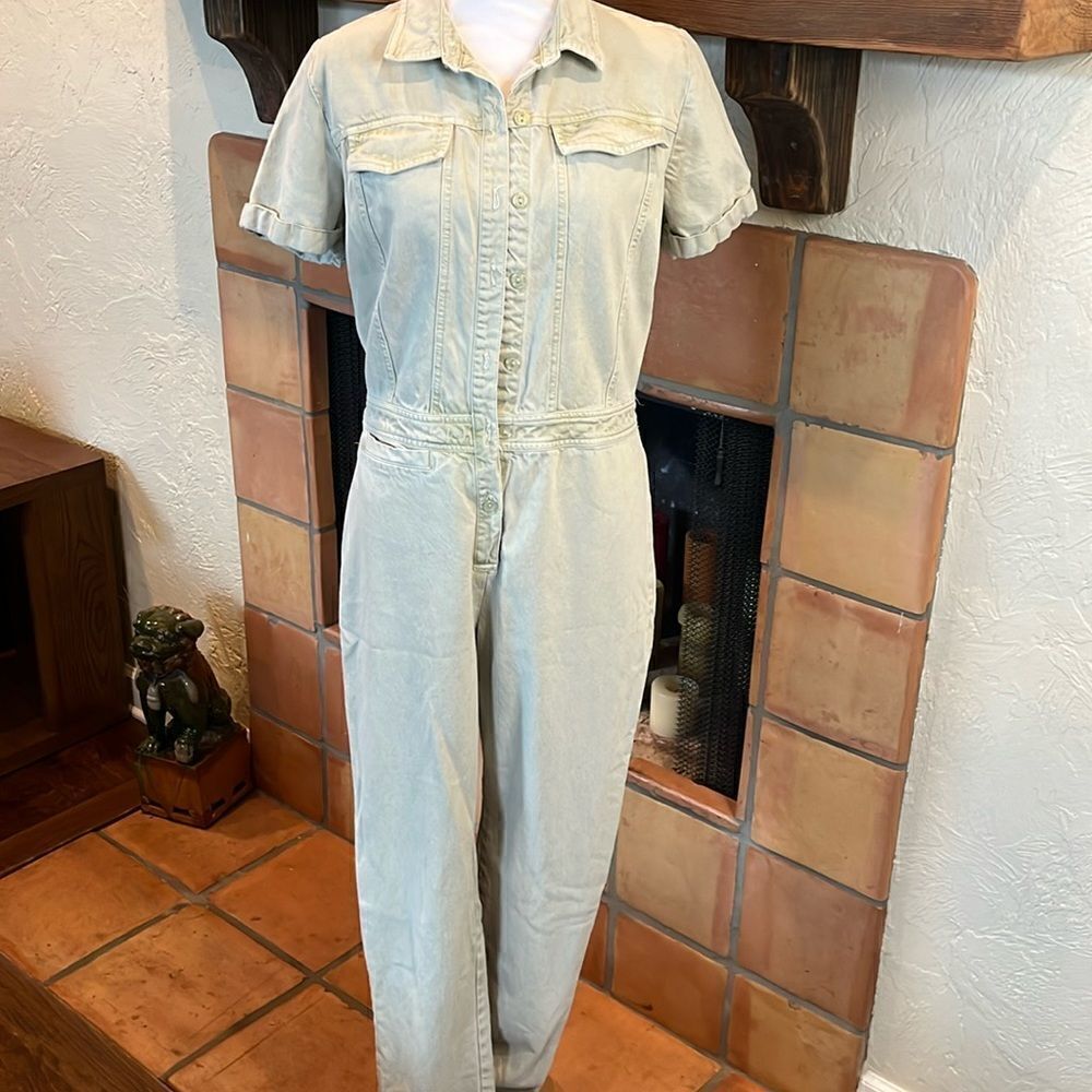 Young Fabulous and Broke Sage Green Denim Short Sleeved Jumpsuit, M!